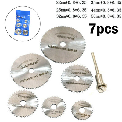 

7PCS Cutting Discs Mandrel HSS Rotary Circular Saw Blades Tool Cutoff Accessory
