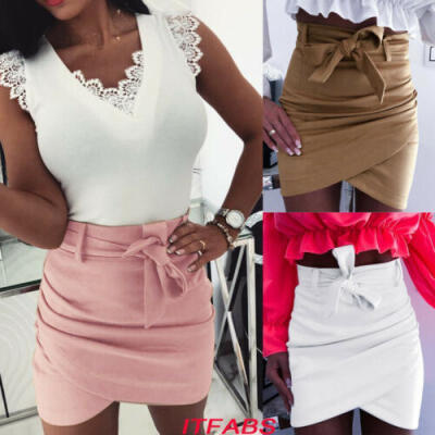 

Women Mini Bodycon Mini Skirt High Waist Skater Club Dress Casual Short Cocktail