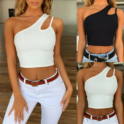 

Women Fashion Casual One Shoulder Tank Tops Vest Blouse Sleeveless Crop Shirt
