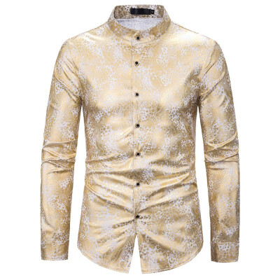 

Tailored Mens Casual Turn-down Collar Long Sleeve Shirt Gentleman Printing Wedding Tops