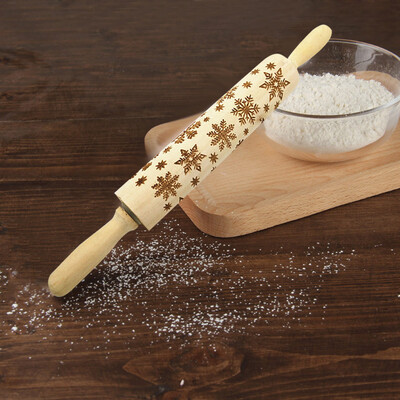 

Tailored Kitchen Wood Rolling Pin Engraved Carved Embossed Christmas Rolling Pin ToolBig