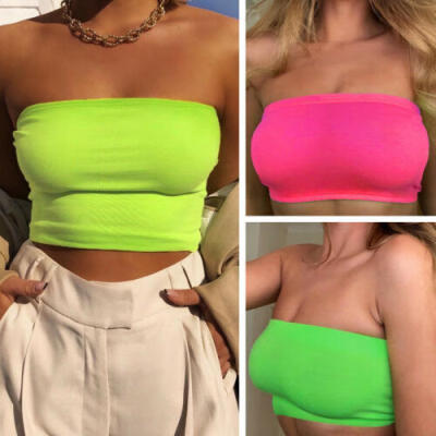 

New Summer Women Sexy Off Shoulder Tube Crop Tops Strapless Bra Tank Yoga Vests