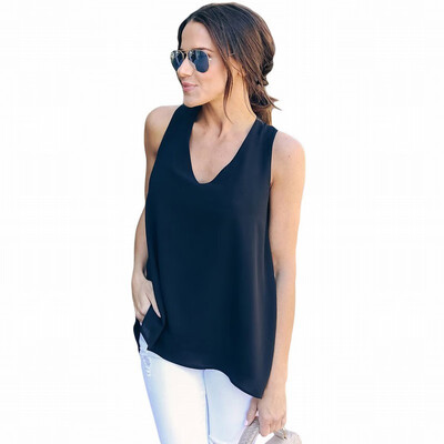 

Solid color V-neck sleeveless chiffon bottoming shirt ladies casual straight top