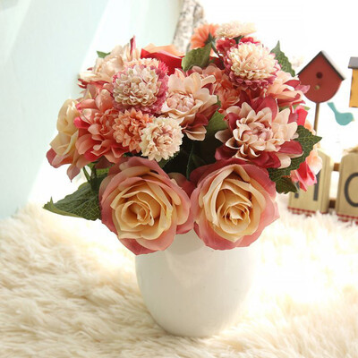 

Love Silk Rose Peony Bridal Bouquets Pink Ivory Bridesmaids Flower Girl Wedding