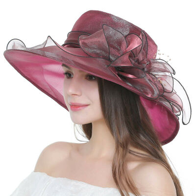 

New Womens Organza Church Summer Wide Brim Kentucky Derby Hat Party Wedding Cap