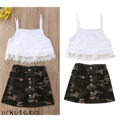 

Infant Baby Girls 2Pcs Outfits Straps Tops Shirt Camouflage Skirt Dress Clothes