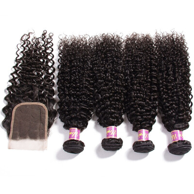 

UNice Hair Peruvian Virgin Human Hair 4 Bundles with Lace Closure Cury