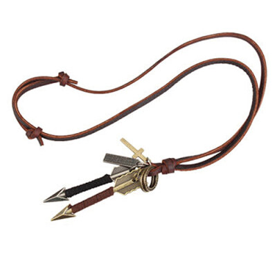 

Fashion Mens Alloy Silver Gold Tone Arrow Pendant Leather Choker Charm Necklace