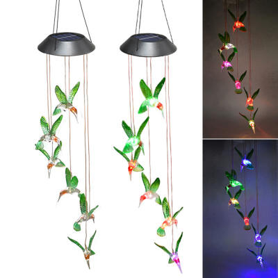 

Oasismall Color-Changing LED Wind Chime Lamp Hummingbird Solar Power Light For Home Party Garden