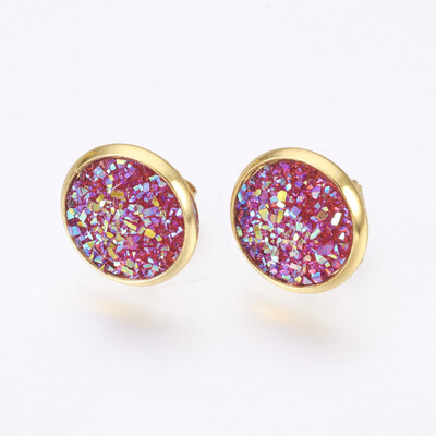 

Resin Stud Earrings with Golden Tone 304 Stainless Steel Findings Flat Round Druzy Resin MediumVioletRed 14515mm Pin 07m