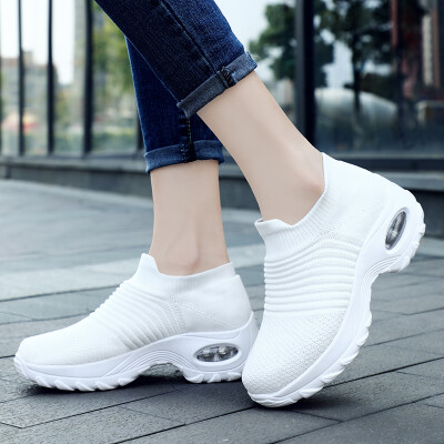 

2019 Spring Women Sneakers Shoes Flat Slip on Platform Sneakers for Women Black Breathable Mesh Sock Sneakers Shoes