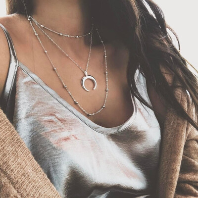

Europe&America bohemian bead chain moon pendant multi-layer necklace cross-border supply wholesale