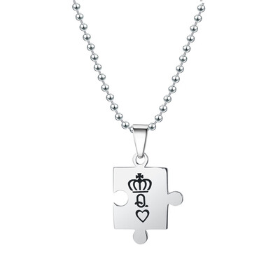 

Europe And America Fashion Letters K & Q Couple Necklaces With Crown Stainless Steel Tag Pendant Necklace King & Queen