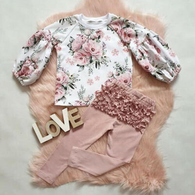 

US Toddler Kids Baby Girl Floral Tops Blouse Ruffle Pants Winter Outfits Clothes