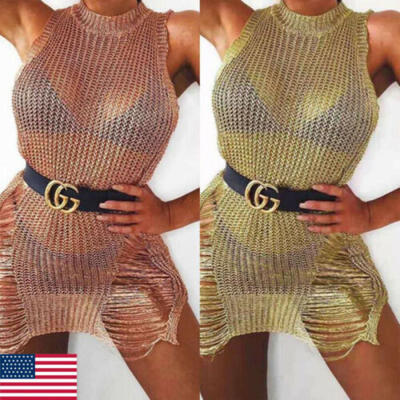

USA Women Crochet Knit Bikini Beachwear Cover Up Beach Dress Summer Bathing Suit