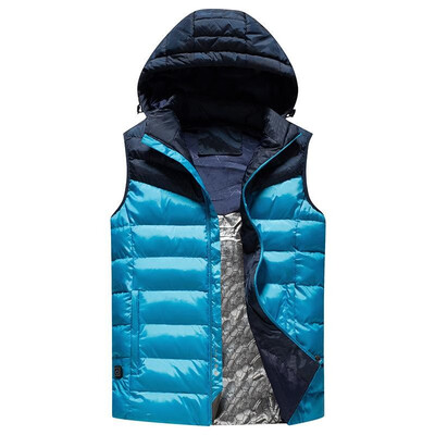 

Fashion Men Winter Electric Heating Vest USB Charging Splicing Hooded Zipper Pocket Thermal Warm Casual Waistcoat Outerwear