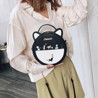 

Chain small bag female 2019 new wave Korean version of the wild Messenger bag senior sense bag cat fashion small round bag