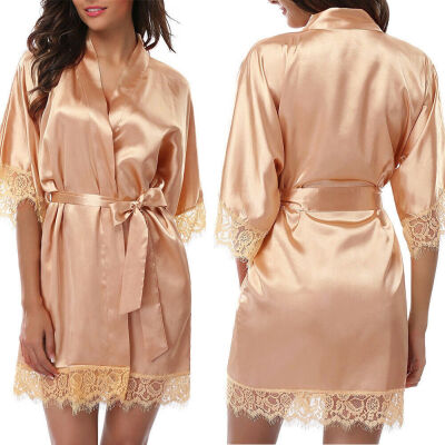 

Womens robe Silk Satin Robes Wedding Bridesmaid Bride Gown kimono Solid Robe