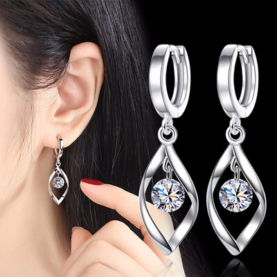 

Elegant Cubic Zirconia Rotating Love Long Twisted Pendant Women Huggie Earrings