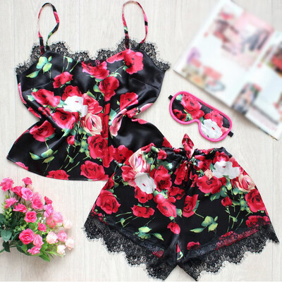 

Women Sexy Flower Printed Lingerie Set Lace Camisole Bra And Panty Cami Short