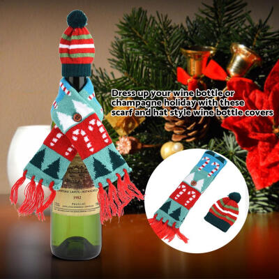 

1 Set Christmas Scarf&Hat Style Wine Bottle Cover Party Dinner Table Decoration Gifts Christmas Table Party Decor