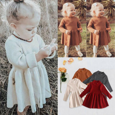 

UK Toddler Baby Girls Dresses Ruffle Sweater Dress Winter Skirts Clothes 0-5Y