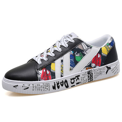 

Korean version of the trend of mens shoes fashion art student shoes graffiti flower white shoes wear British shoes casual shoes men