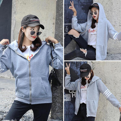 

Casual Loose Front Zipper Coat Women Long Sleeve Cute Hooded Jacket Tops