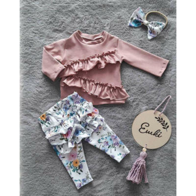 

3PCS Toddler Kid Baby Girl Ruffle Tops Floral Pants Leggings Outfit Clothes Set