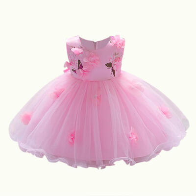 

3D Flowers Ball Gown Girls Baby Infants Princess O-Neck Birthday Dresses