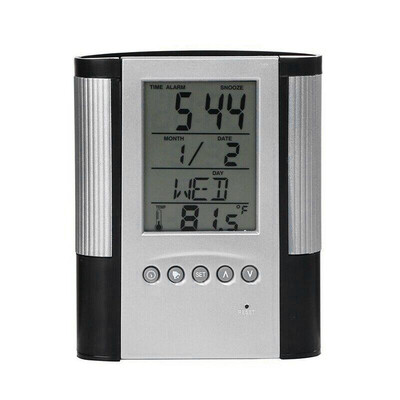 

Pen Pencil Holder Digital LCD Desk Alarm Clock Pen Holder Calendar Timer Temperature Desktop Clock