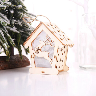 

Siaonvr Christmas Decoration Luminous Wooden House Christmas Tree Ornaments DIY Gift