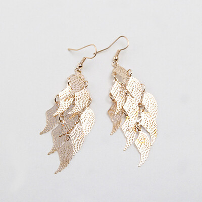 

One Pair New Fashion Gold & Silver Color Multichip Bohemian Jewelry Drop Wings Earrings For Women