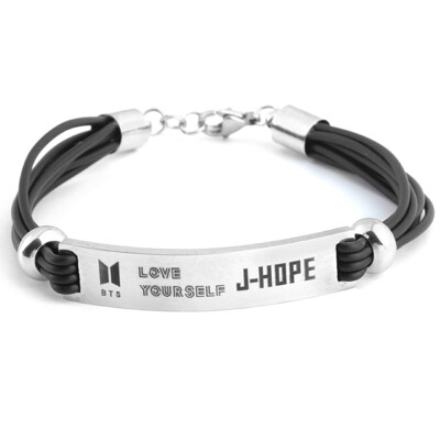 

Kpop BTS DIY Stainless Steel Leather Rope Lettering Silicone Sport Couple Bracelet Fans Hot Gift