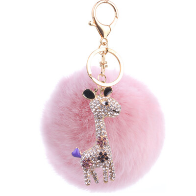 

8cm cents rex rabbit fur ball giraffe keychain plush accessories bag pendant
