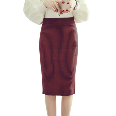 

Fashion Women Solid High Waist Knitted Pencil Midi Slim Knee-Length Women Skirt harajuku Female clothing