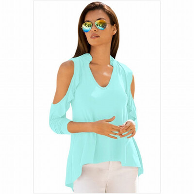 

V-neck long sleeve front short long solid color casual straight top