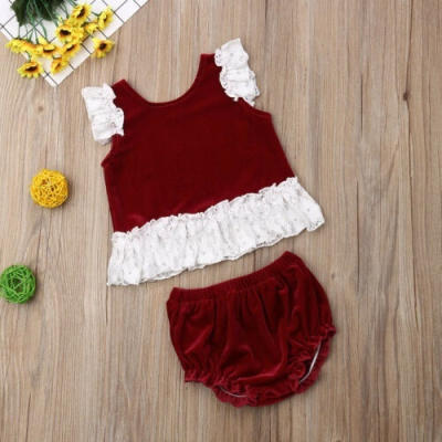 

Cute Infant Baby Girls Lace Velvet Tops Vest Pants Shorts Briefs Outfits Set