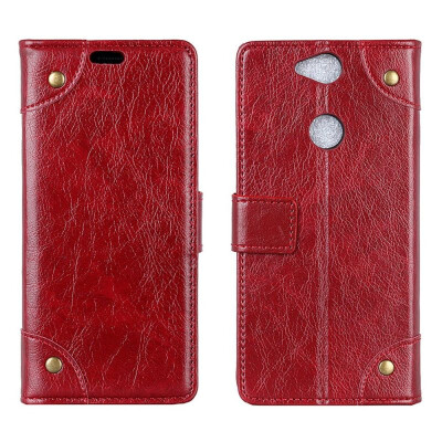 

MOONCASE Sony Xperia XA2 Plus copper buckle nappa leather case - wine red