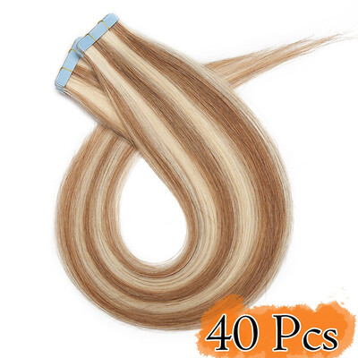 

Tape in Human Hair Extensions Highlight Balayage Long Straight Seamless Skin Weft Glue in Hairpieces Invisible Double Sided Tape