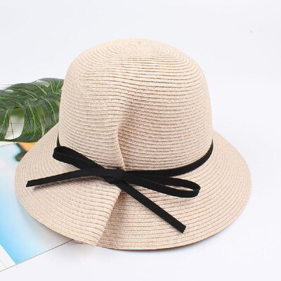 

Women Summer Sun Straw Hat Bow Adjustable Dome Summer Panama Beach Holiday Cap