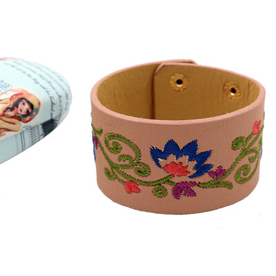 

Flower New Arrival Fashion Wide Leather Bracelets Women Cuff Bangle Jewelry Accessories