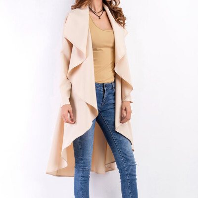 

〖Follure〗Womens Ladies Ruffle Irregular Casual Loose Coat Outwear Long Windbreaker