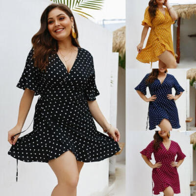 

Plus Size Ladies Summer Beach Boho Party Mini dress Evening Cocktail Sundress UK