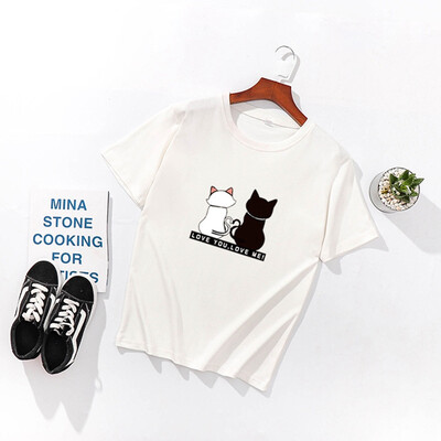 

Cats Print Women T shirts Summer Short Sleeve O Neck Tshirt Korean Harajuku Women Tops Tees Casual Loose Women T-shirts