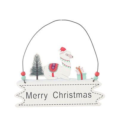 

Christmas Alpaca Cartoon Wooden Pendants Xmas Tree Ornaments Home Hanging Decor