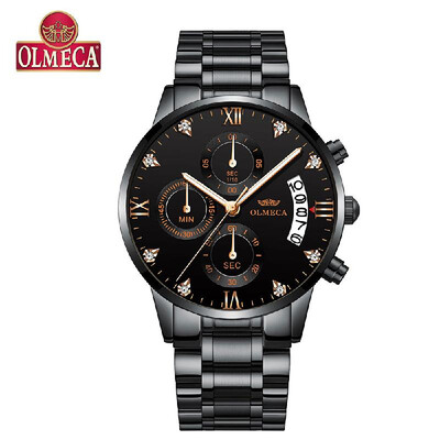 

OLMECA 0878M Men Quartz Watch Stainless Steel Band Fashion Multifunction Wristwatch 3ATM Luminous Display Chronograph Calendar Dat