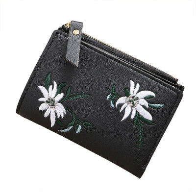 

Embroidery Flower Faux Leather Women Girl Coin Purse Card Holder Short Wallet