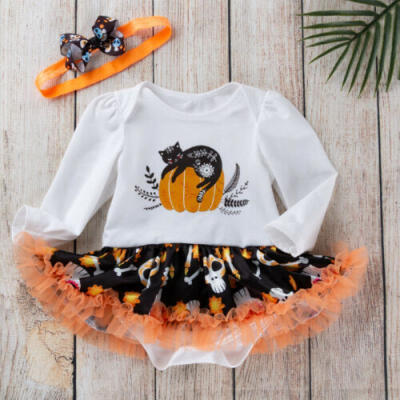 

Infant Baby Kid Girl Halloween Clothes Long Sleeve Romper Tutu Dress Headband