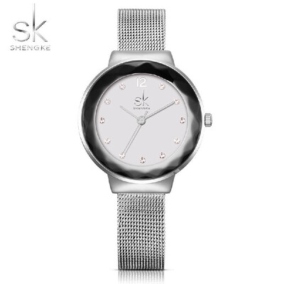 

SK 2017 Luxury Diamond Mesh Stainless Steel Women Watches Quartz Water-Proof Ladies Casual Wristwatch Rose GoldSilver